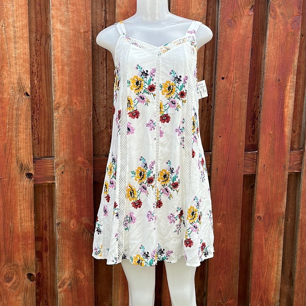Roebuck & Co. Floral Lattice Trim Babydoll Cami Mini Dress Sears Kmart XS